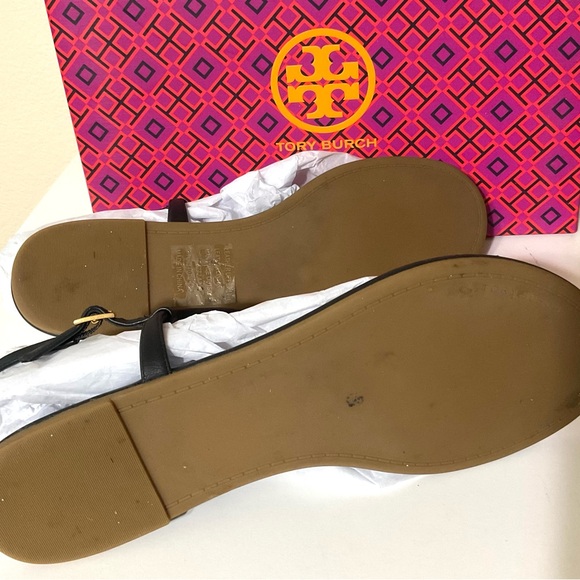 TORY BURCH Emmy T-strap Flat Sandals & dust bag Black 8 1/2 - Picture 16 of 16